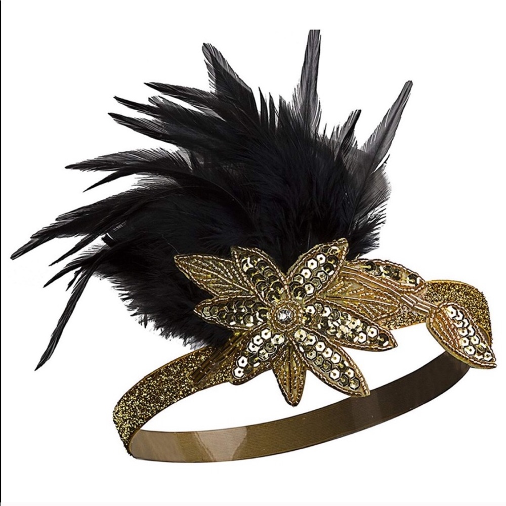 Gold black 1920s flapper headband headpiece new